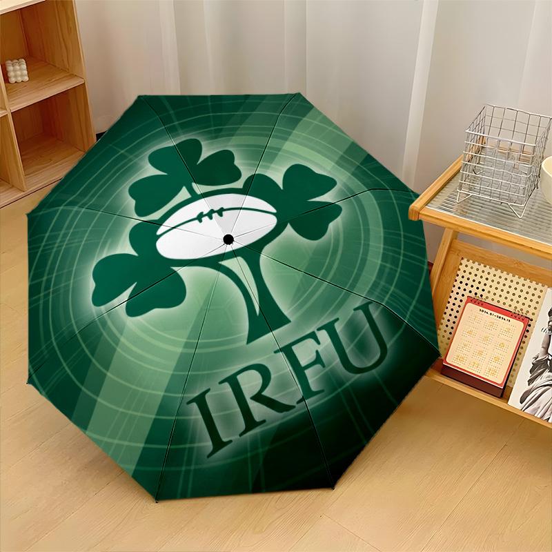 Ireland Rugby Print Auto 8?Ribs Folding Umbrella Wind Resistant Lightweight Automatic Umbrella For Daily Travel