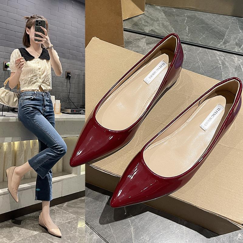 Finger Seam Temperament Shallow Mouth Women's Shoes Centimeter Pointed Inner Height Increase Single Shoes Women's Versatile Commuting Sexy Dew