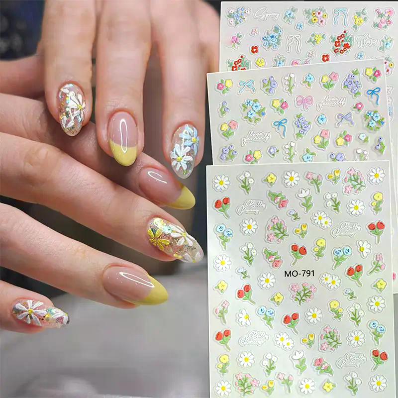 1 Sheet Spring And Summer Floral Nail Art Embossed Nail Art Stickers Nail Art Decal Easy To Apply Nail Decoration DIY Gift