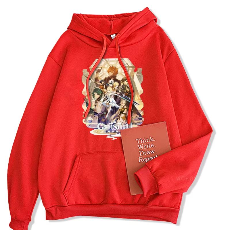 Anime Genshin Impact Hoodies Xiao/Zhong Li Friends Men Loose Pullover Casual Harajuku Streetwear Unisex Winter Black Sweatshirts