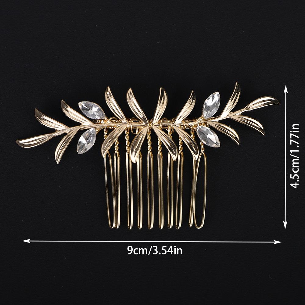 Wedding Rhinestone Hair Comb for Women Gold Zircon Handmade Bridal Bride Hair Accessories Simple Party Tiara Leaf Hair Piece