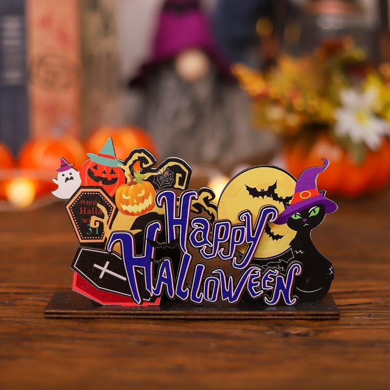 Halloween Ornament Props Wooden Miniature Scene Ornament Cartoon Ghost Gift Ghost Festival Dress Up