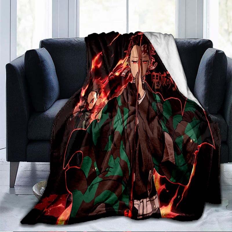 Devil's Blade Anime Home Textile Demon Slayer Kimetsu No Yaiba Kamado Tanjirou Nezuko Double Plush Lamb Down Blanket Bedding