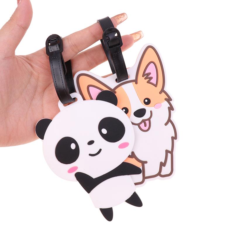 1Pc Luggage Tag Cute Corgi Panda Suitcase Portable Travel Label Accessories