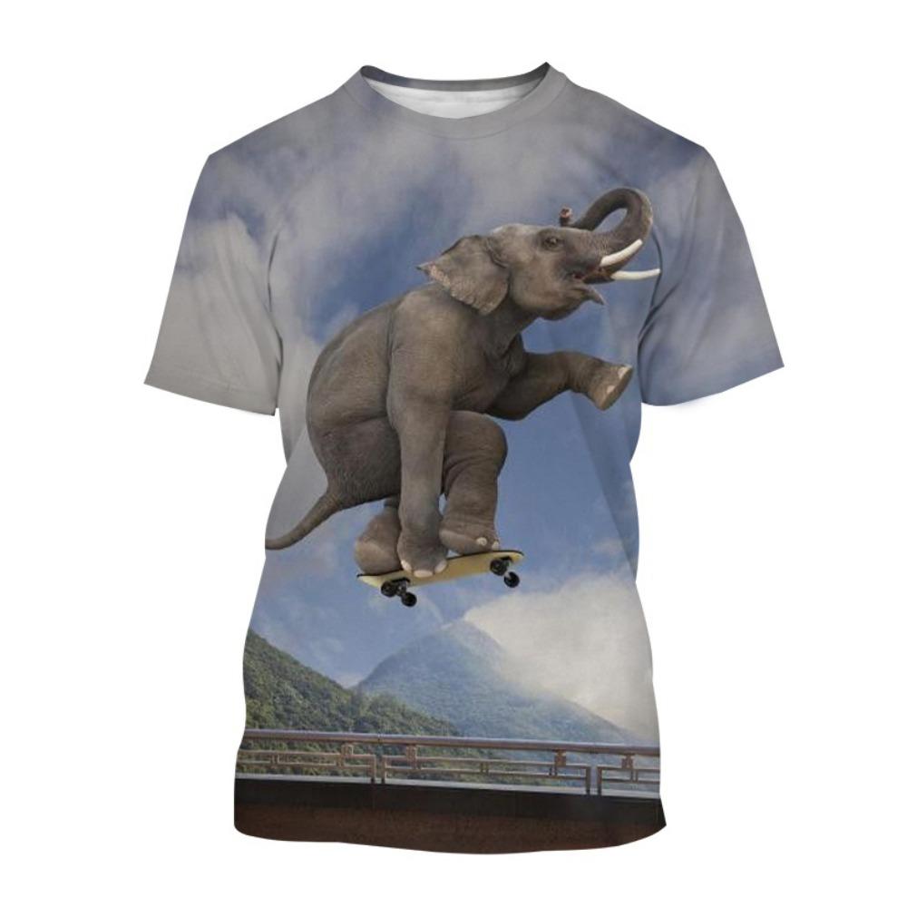 New Summer Animal Fun Elephant 3D Print T-Shirt Men Funny O-Neck Short Sleeve Oversized Harajuku Top