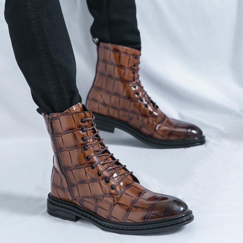 Mode Hohe Qualität Herren Leder High Top Stiefel Trendig und Modisch auf der Straße Bequem und Langlebig Outdoor Herren Chelsea Stiefel