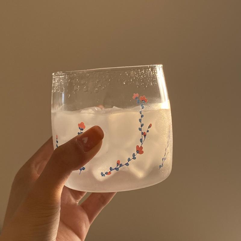 Занятой Самодельный, Летний Маленький Цветочный Стеклянный Ниша Ретро Цветок Стакан для Сока Напитка Водный Стакан Холодный Напиток 300ml