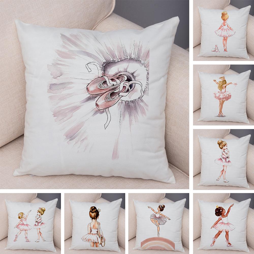 Cute Watercolor Ballerina Cushion Cover Pink Tutu Design Soft Throw Pillow Home Sofa Bedroom Decor Gift for Girls xcm