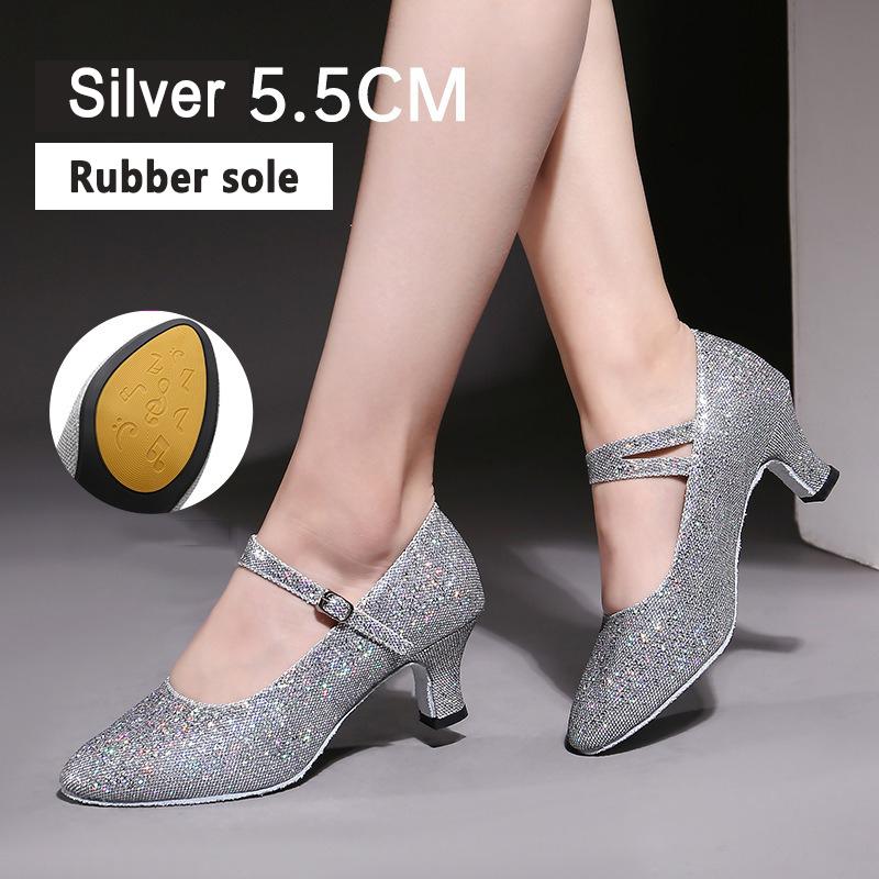 

Женские туфли для современного танца, взрослые туфли для латиноамериканских танцев, мягкая подошва, туфли для бальных танцев, средний каблук, туфли для танцев в квадрате, 42 серебряный