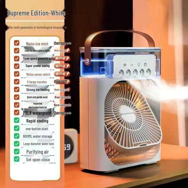 Five-Hole Spray Humidifier & Cooling Desk Fan - Summer Air Conditioner Fan for Dorms & Offices 3-in-1 Humidifying + Cooling + Blowing