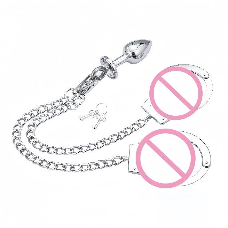 SM Lanț Metalic Erotic Cătușe & Dop Anal pentru Bărbați și Femei - Jucărie pentru Restricționare & Antrenament Anal