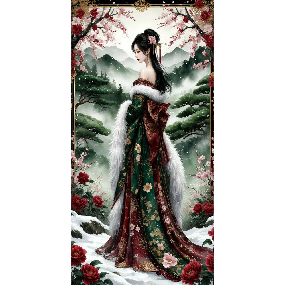 

Большой размер Мозаика Сделай сам Наборы для полной алмазной живописи Искусство Красивая японская гейша Вышивка крестиком Стразы round 40x80cm зелёный