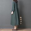 Spring New Literary and Loose Splicing Solid Color Cotton and Linen Lapel Collar Long-sleeved Dress Women's Medium and Long Shirt Skirt