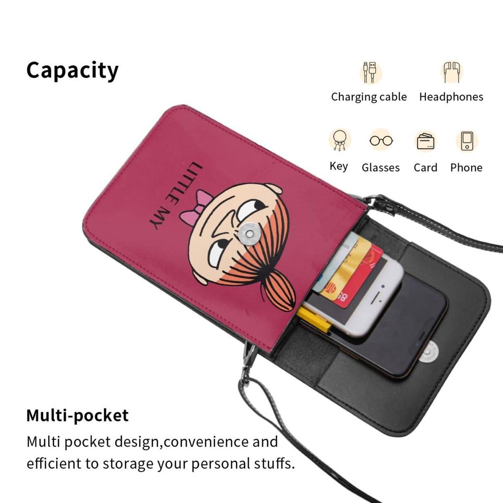 Moomin genuine leather smartphone shoulder slim mini pouch for women and popular 19cm high x wide x 1cm thick pouch, bag, men, wallet/crossbody bag,