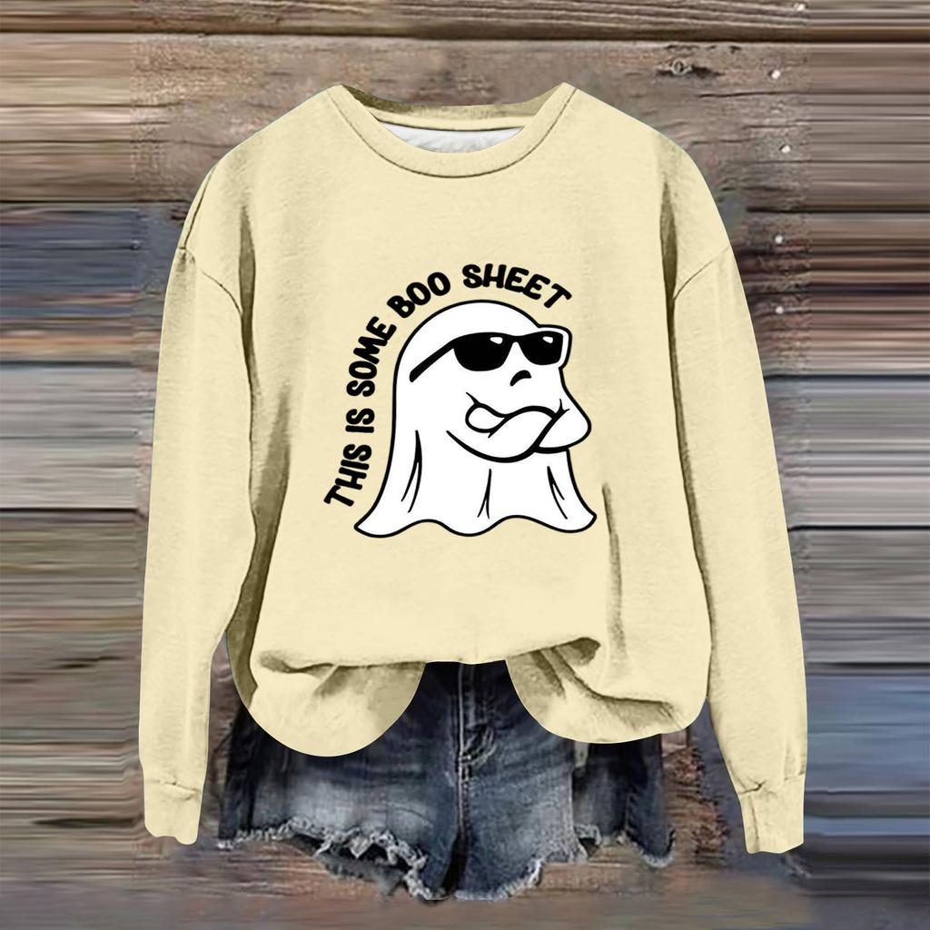 Women's Fashion Casual Long Sleeve Halloween Printed  Neck Sweatshirt
