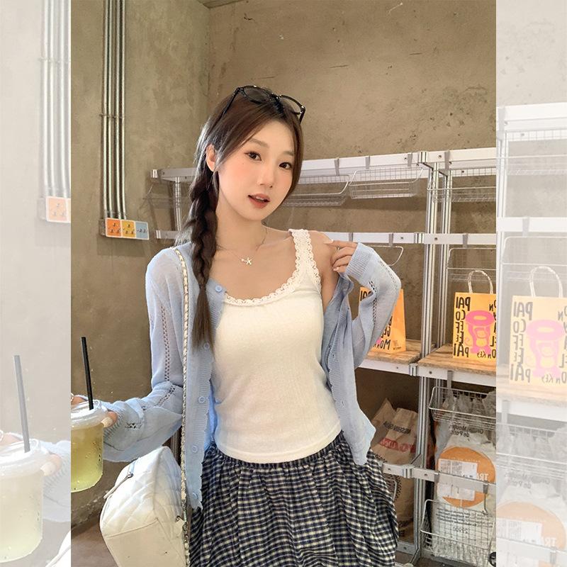 French pure desire bow lace suspender vest women's summer wear sweet age-reducing thin top