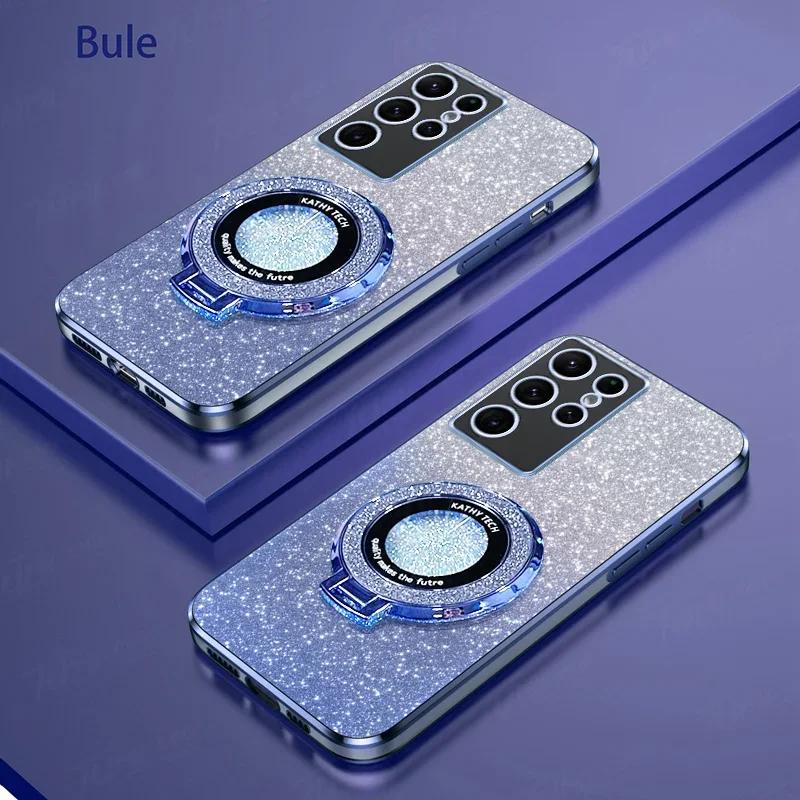 Luxury Glitter Magnetic Ring Stand Phone Case For Samsung S26 S25 Edge S24/23 Ultra Plus FE A57/37/27/17/07/56/36/26/16/06 Cover