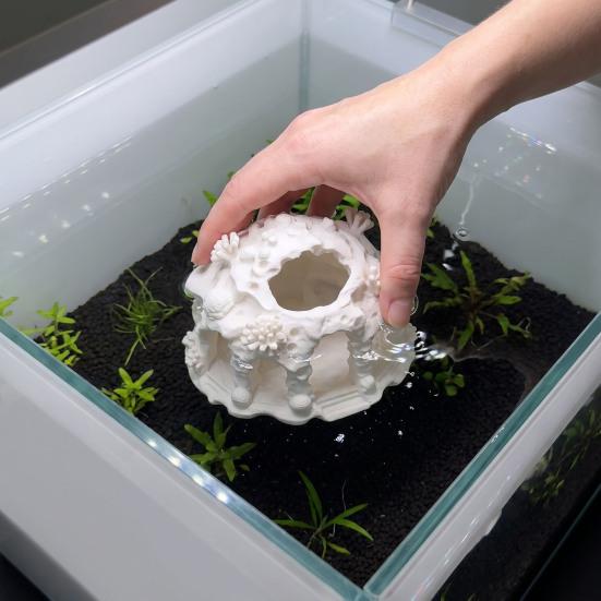 Fish Tank Shelter Coral House Landscaping Ornament, 3D Printed Reptile Hideout Shrimp Breeding Cave Cave, Durable PLA Habitat for Small And