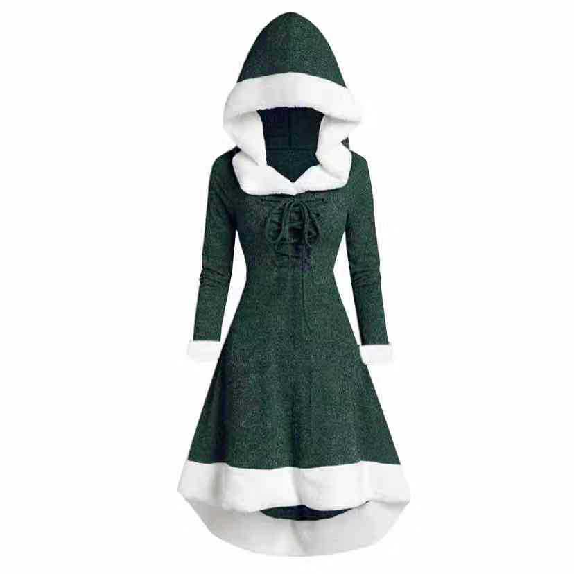 Hooded Cloak Womens Christmas Overcoat Vintage Lace-up Low Flannel Fashion  Dress   .           Joom