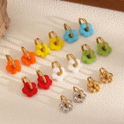 Pendientes de Aro Creativos de Acero Inoxidable con Forma de Flor Joyería Coloridos Brazaletes para Orejas Dulces Lindos Hebillas para Orejas Fiesta