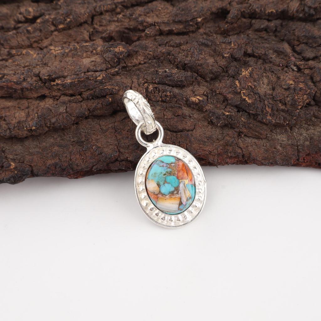 Spiny Oyster Gemstone Jewelry, 925 Solid Sterling Silver Pendant, Handmade Spiny Oyster Silver Pendant For Wedding Gift