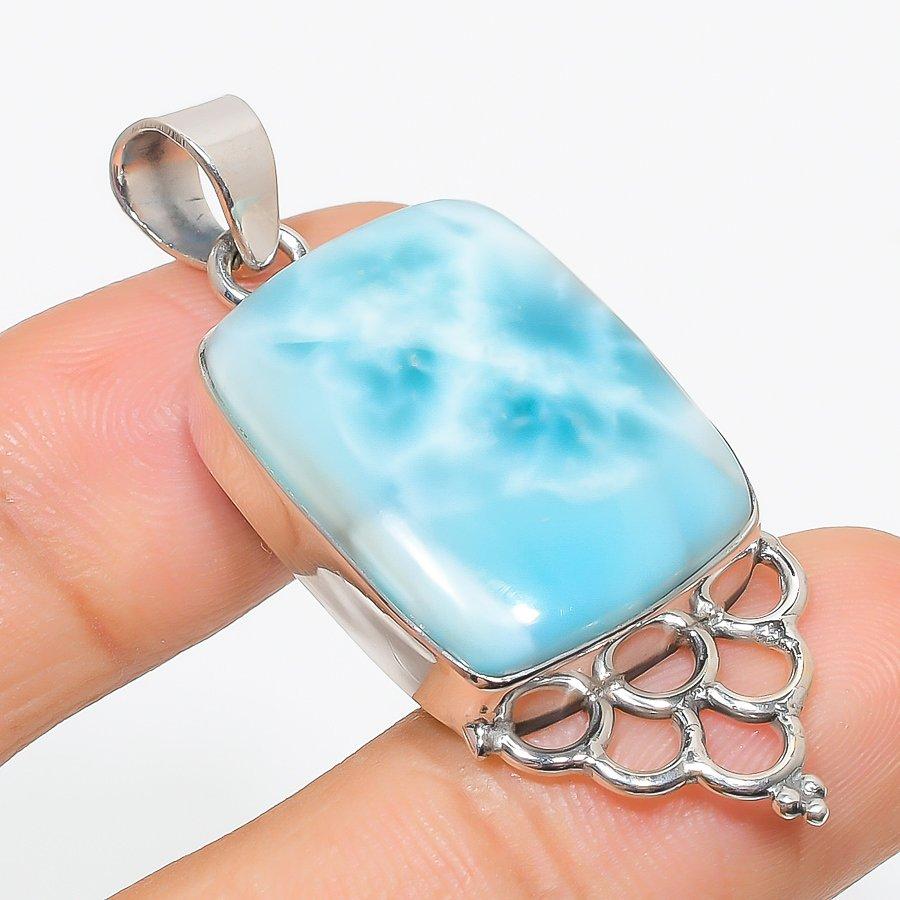 

Natural Republic Larimar Gemstone 925 Solid Sterling Silver Pendant 1.75 H9w17