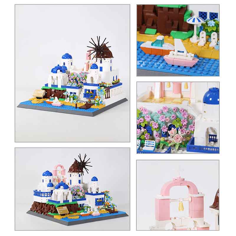 Moc 1272Pcs Greek Santorini Island City Street View Building Model Assembly Diy Building Blocks Children'S Puzzle Toys