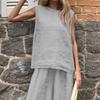 2-teiliges Sommer-Outfit für Damen, ärmelloses Tanktop und Hose mit weitem Bein, lässiges Lounge-Set aus Leinen und Baumwolle, passendes Strand-Set