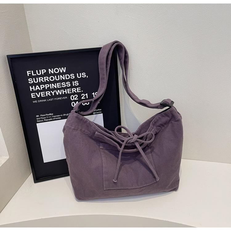 2025 Spring New Tote Bag Simple Retro Casual Large-capacity Class Commuter Tooling Canvas Oblique Span Bag