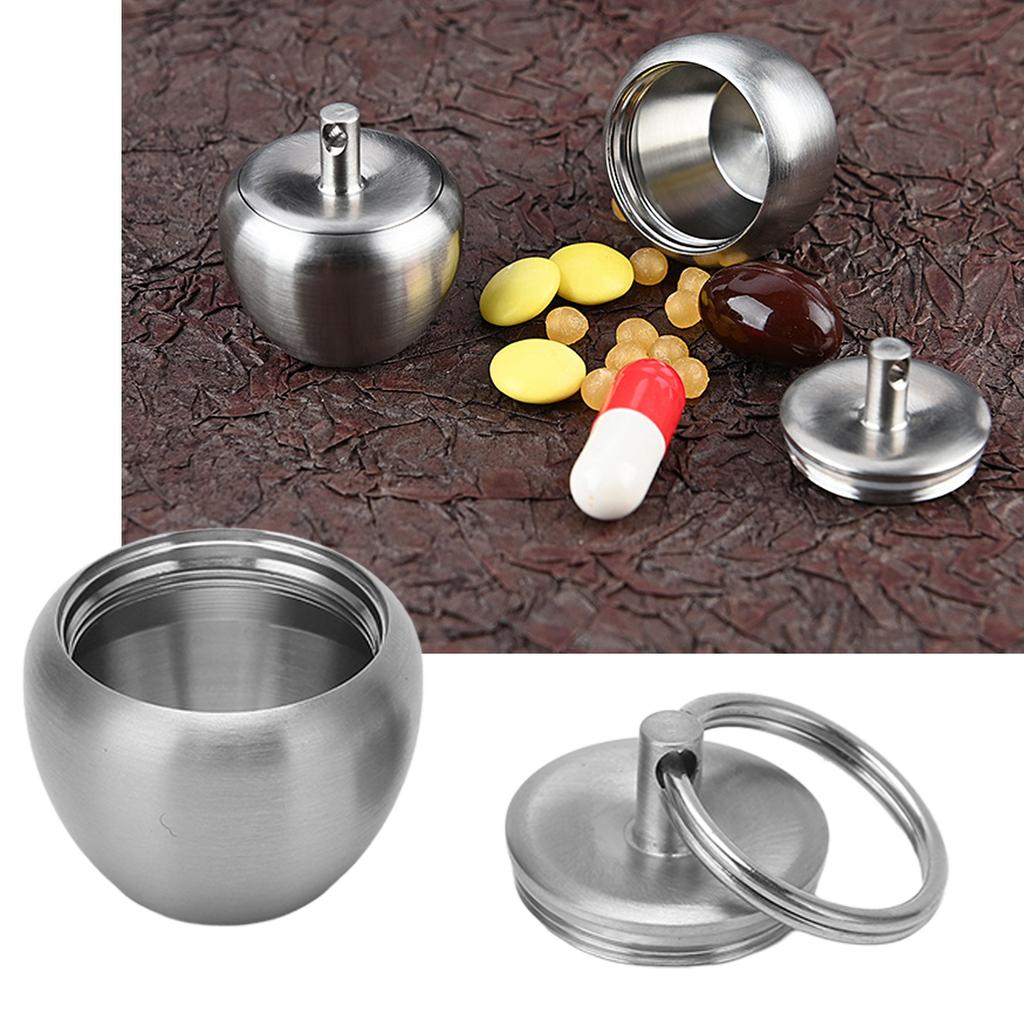 Stainless Steel Pill Case Apple Shape Mini Portable Stainless Steel Metal Small Medicine Box Sealed Jar Keychain Pendant