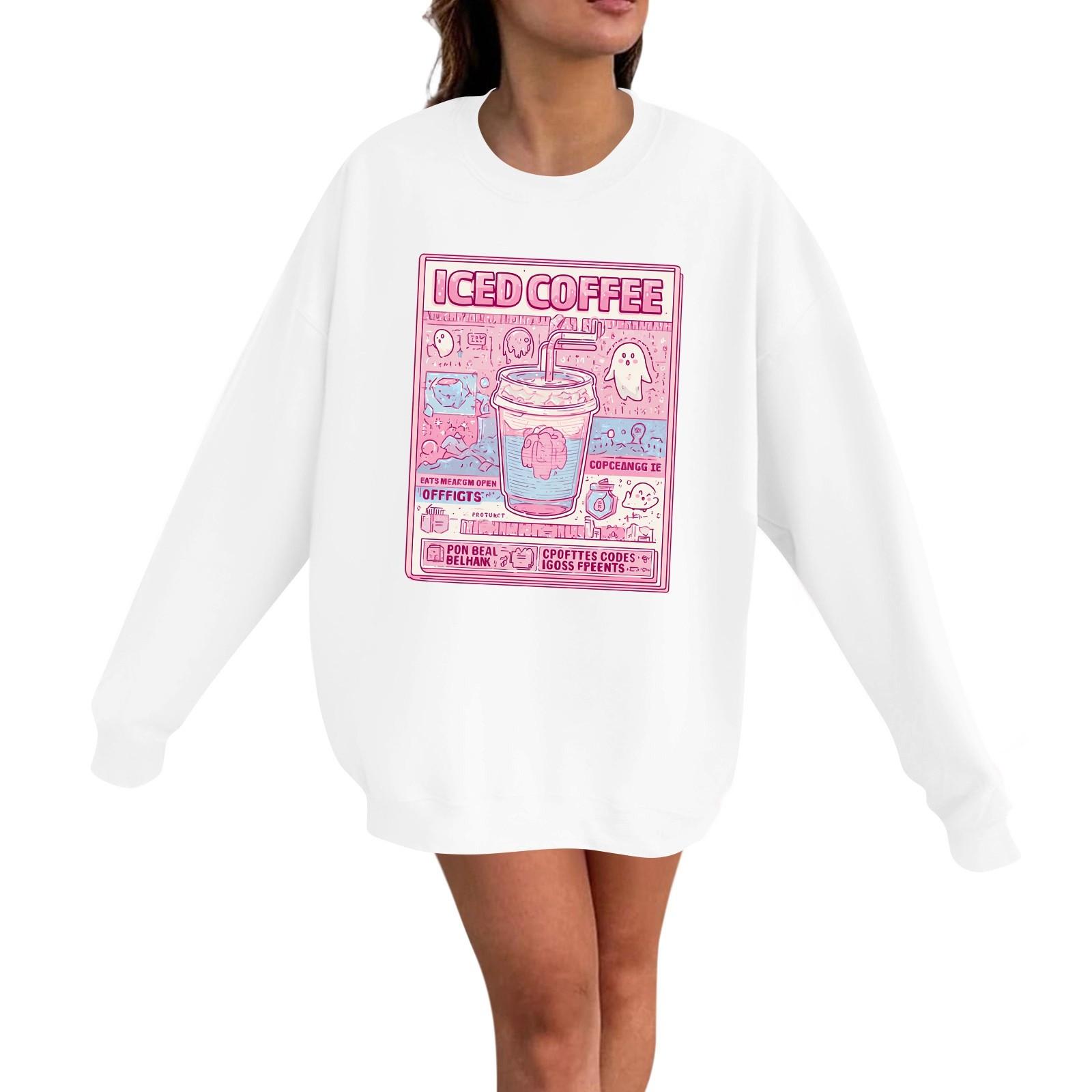 

Женский повседневный модный пуловер с длинным рукавом и принтом на Хэллоуин, с круглым вырезом M белый