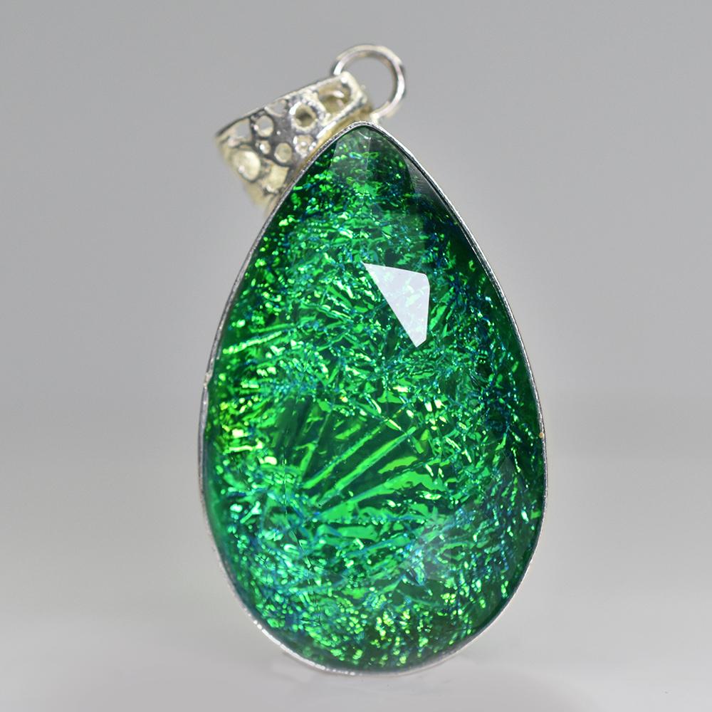 925 Sterling Silver Pendant 79 ct Pear Cut Lab-Created Ammolite Gems Gemstone Jewelry Gift
