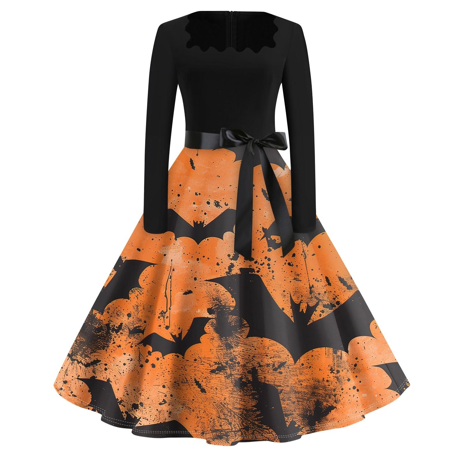 

Сукня-кльош на Хеллоуїн для жінок з довгим рукавом Повсякденні сукні для вечірок L помаранчевий