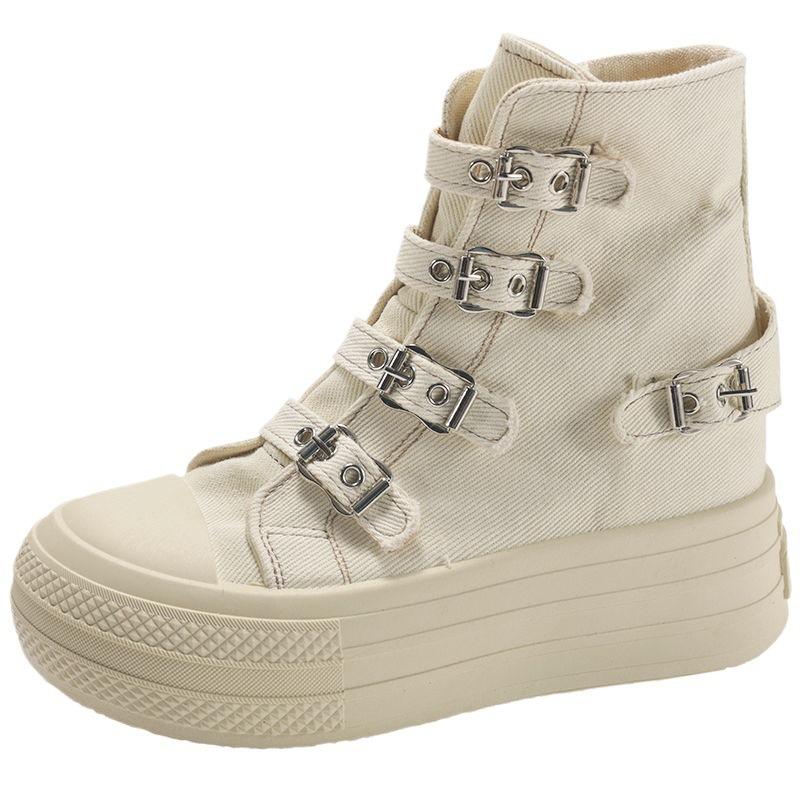 Black Retro High-top Platform Canvas Shoes Women's New Summer Height-increasing Versatile Board Shoes