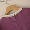 ZANZEA Damen Patchwork Rundhals Locker Sommer Lässig Kurzarm Bluse