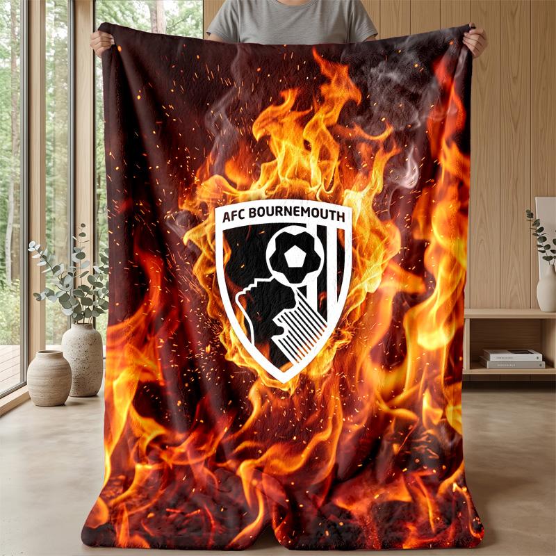 Bournemouth Football Print Flannel Blanket, Soft Warm Lightweight Throw Blanket for Sofa Bed Camping