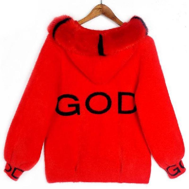 Dámská krátká volná bunda s kapucí - Zimní zlatý kardigan z imitace norkové fleecové podšívky pro jaro/podzim