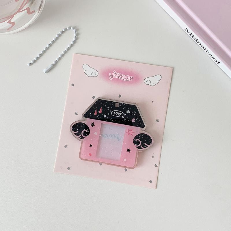 Korean Ins Style Y2K Wing House Hard Card Folder Brick Acrylic For 1Inch Id Photo Storage Display Pendant Keychain Ornaments