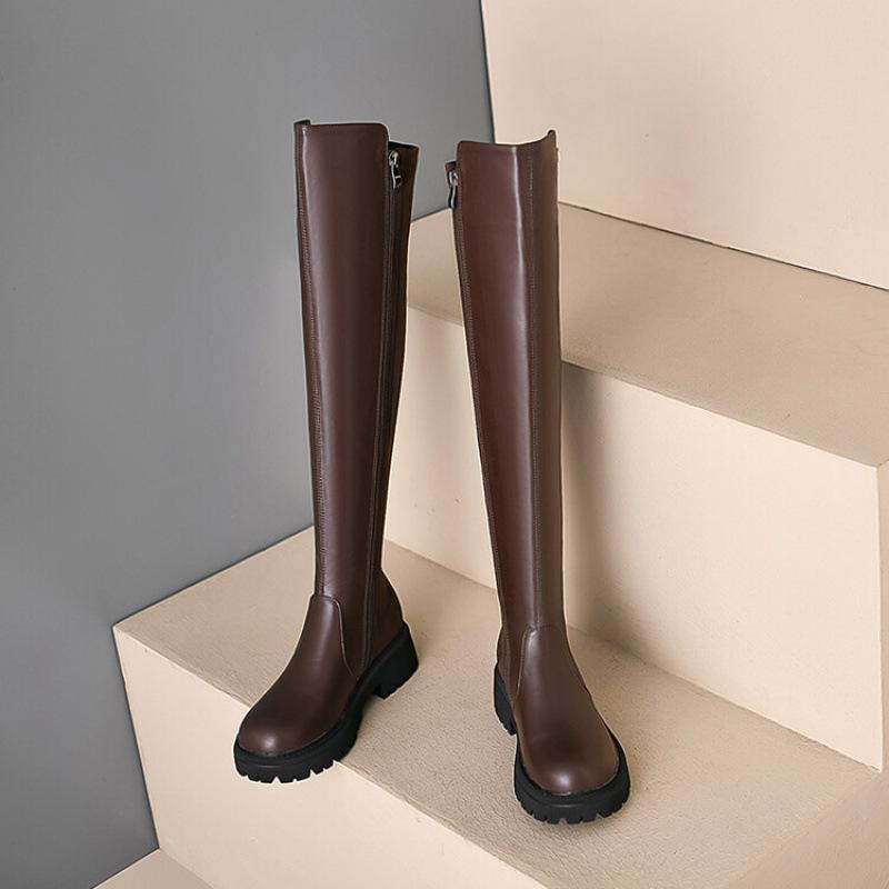 Autumn and winter European and American large-size women's boots thick-soled non-slip medium heel comfortable square heel knee boots women's new wome