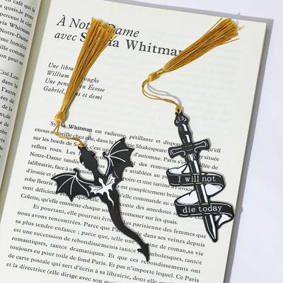 Black Stainless Steel Four Wing Punk Flying Dragon Tassel Bookmark Gothic Page Markings Bookmark Gift Holiday Gifts Pendants
