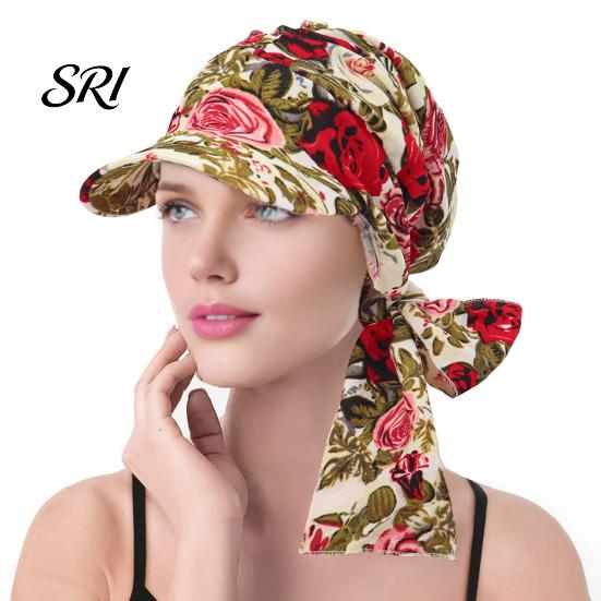 Cappello estivo leggero da donna, foulard, motivo floreale, lacci, nastro, turbante, tessuto morbido, accessorio per copricapo, cappello parasole per esterni, viaggi, ciclismo