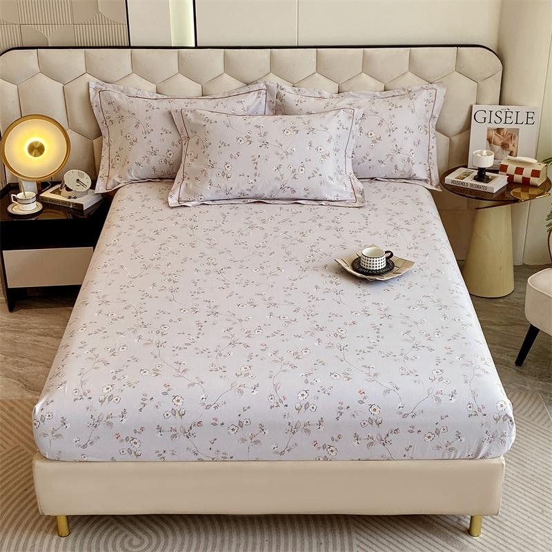 100% Cotton Bedsheet Skin-friendly Fitted Sheet Brushed Bed Cover Printed Bed Linen Elastic Sheets Drap De Lit (No Pillowcase)