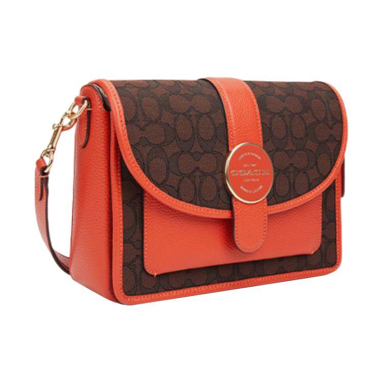 Coach Lonnie 26 Classic Monogram Print Flap Closure Fabric With Leather Small Shoulder Crossbody Bag Medium Women Bags Brown Orange C8307-IMUQ2