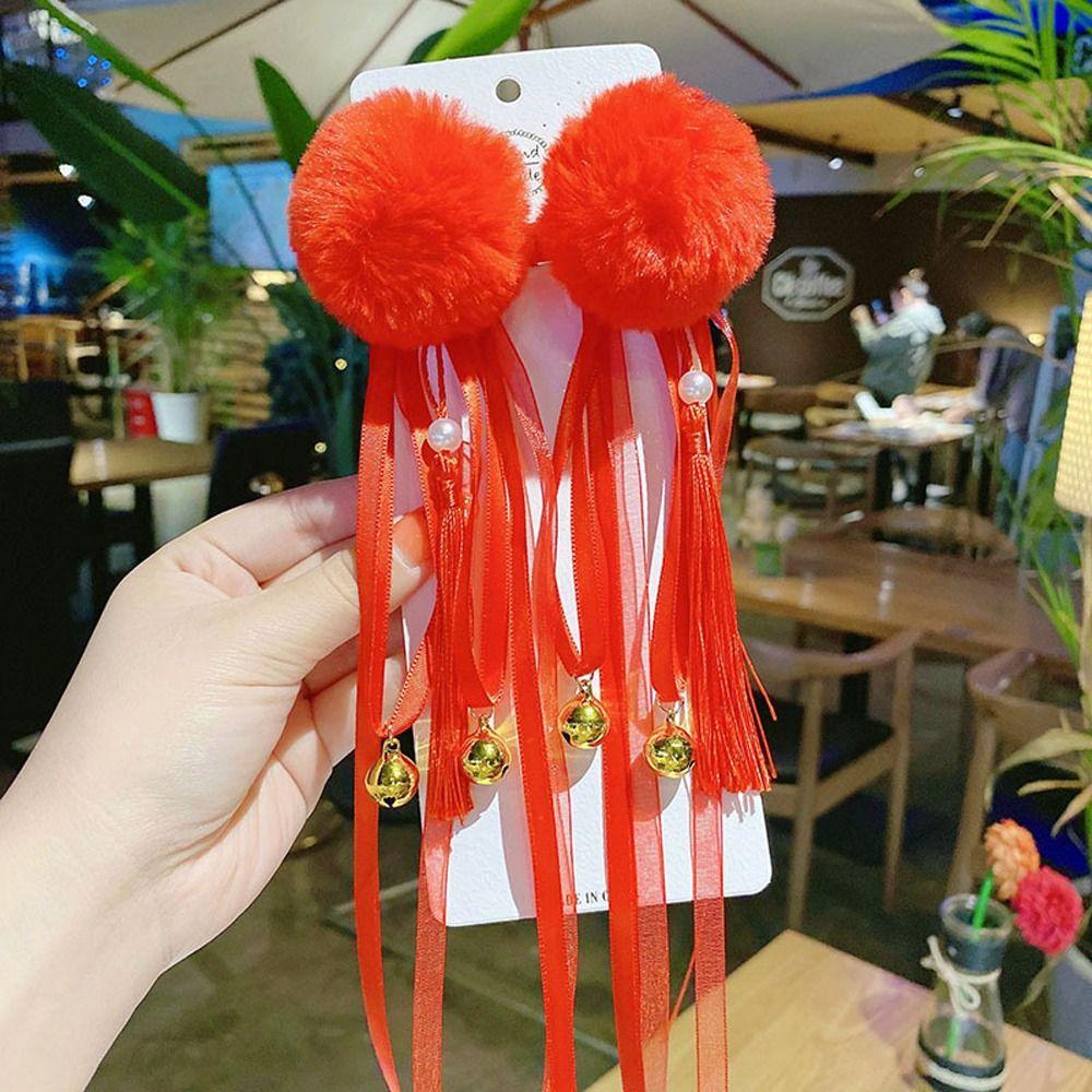 Ball Red Butterfly Children Barrettes Duckbill Clips Chinese Hanfu Hair Clips Festival Hairpins