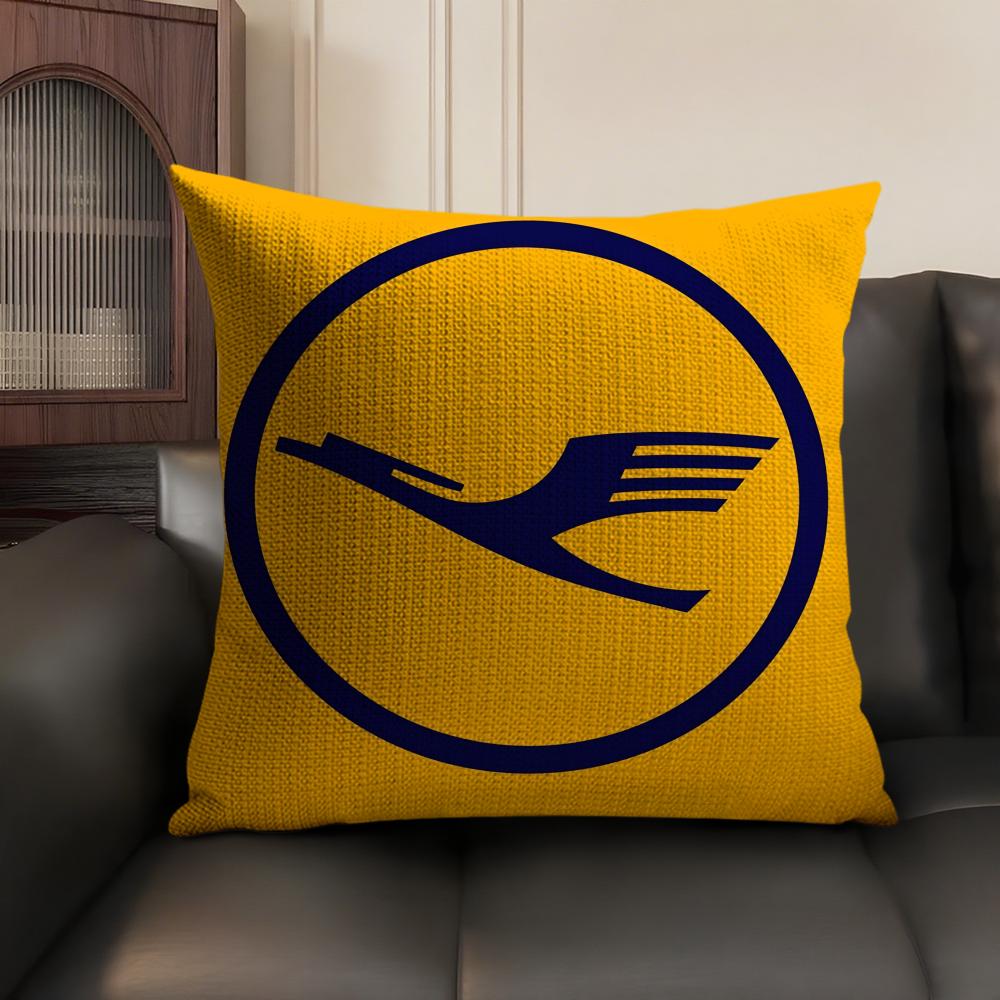 L-Lufthansa German Airlines Pillow Case Natural Linen Organic Fabric Double-Sided Printing Sofa Home Decor Gift Cushion Cover