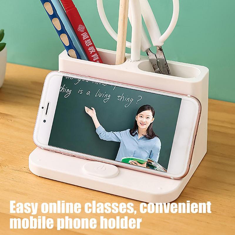 LED Reading Lamp Rechargeable Eye-Caring Lamp With Pen Organizer And Phone Holder 3 Lighting Modes Stepless Dimming Lamp For