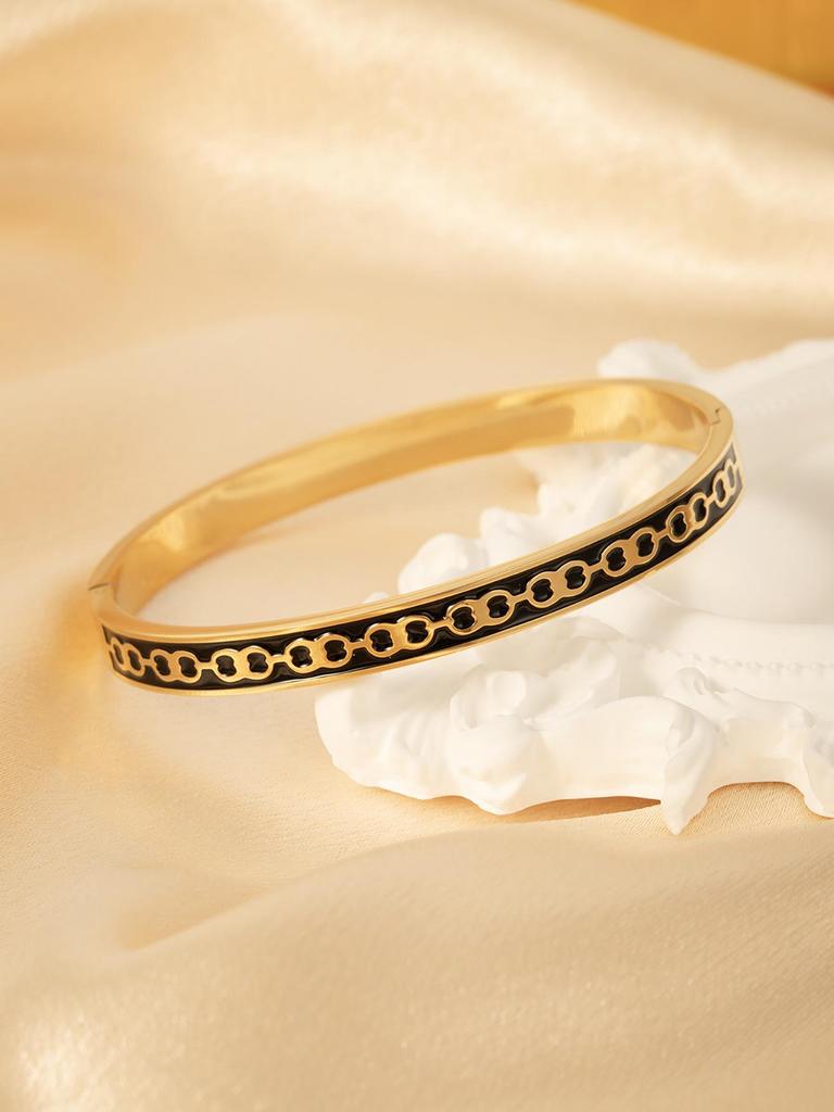 18k Gold-Plated Stainless Steel Open Bracelet - European & American Style, Light Luxury Women's Jewelry