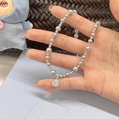 Hejia Grey Pearl Sterling Silver Women's Necklace - 2024 Summer Light Luxury Clavicle Chain