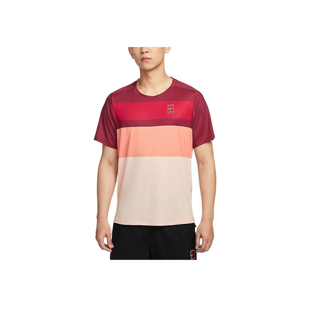 Nike Court Advantage Dri-Fit FW24 Logo Quick-Dry Breathable Color-Block Tennis T-Shirt Men Tops Team-Red Washed-Coral White FZ9846-677