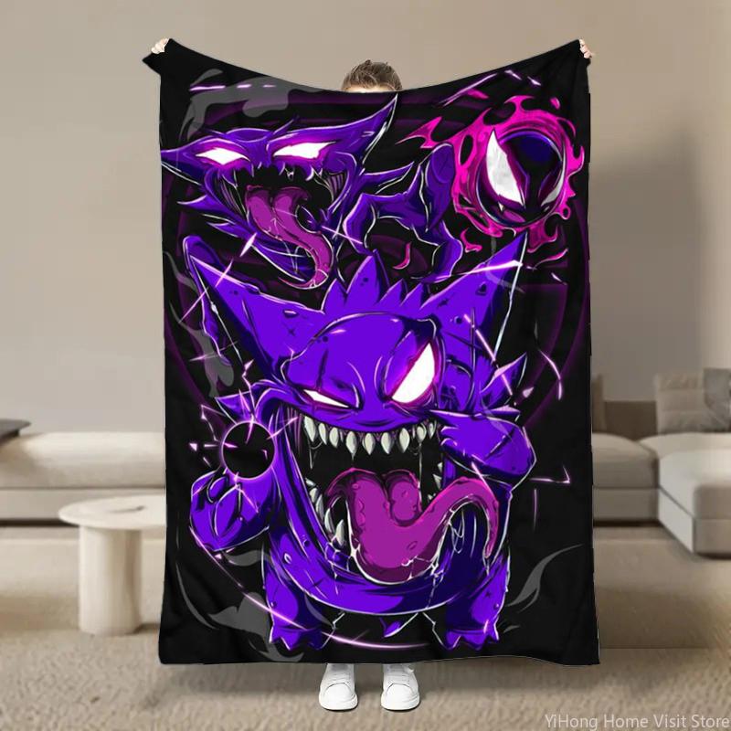 Japanischer Anime Pokemon Gengar Cartoon Plüsch Flanell Decke für Bett Sofa Weiche Flanell Überwurf Flauschige Kinder Schüler Kind Decken